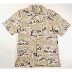 Batik Bay Shirt Mens Small Beige Silk Hawaiian Short Sleeve Regular Fit